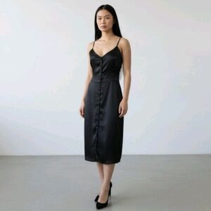 Abercrombie Fitch Black Satin Dress Size XL Midi Smocked Goth Witchy